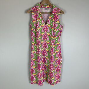 Katherine Way Golf Dress Womens Size L Pink Trellis Sleeveless V-Neck Shift Polo